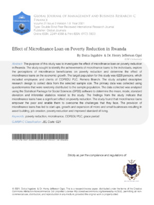 Enhancing rural development through microfinance loans in Rwanda. Research highlights poverty alleviation and economic growth.