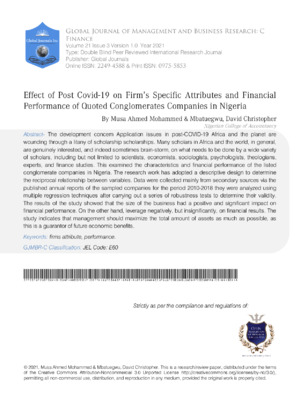 ALT: Academic journal cover page on COVID-19 impact on Nigerian companies.