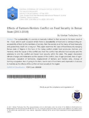 Effects of Farmer-Herders Conflict on Food Security in Benue State (2013-2018).