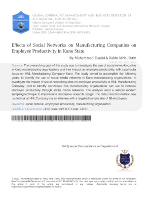 Social Networks and Productivity.