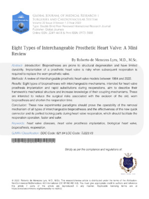 Detailed review of eight different types of prosthetic heart valves including design, materials, and clinical outcomes.