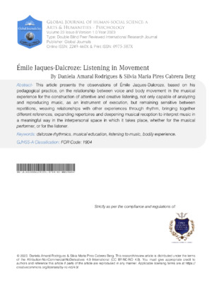 Highly detailed image of the academic journal cover on Emile Jaques-Dalcroze, focusing on music education and movement.