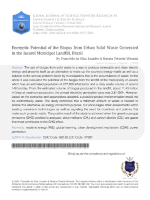 Urban Solid Waste Energy Potential in Brazil.
