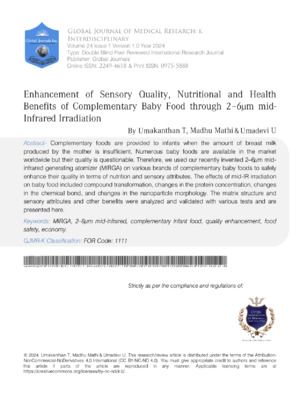Enhancement of sensory, nutritional, and health benefits of complementary baby food using infrared technology.