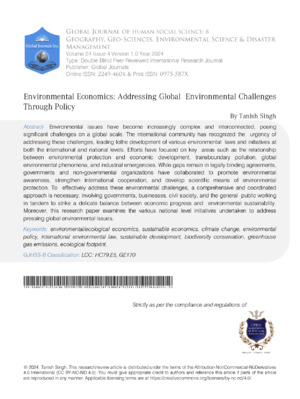 Environmental economics addressing global challenges and sustainable development.