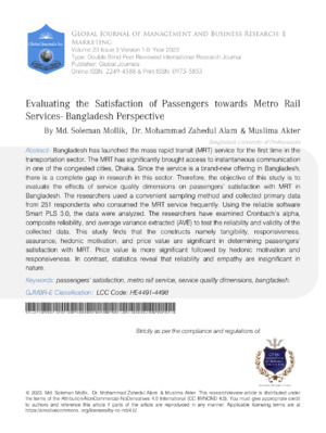 Passenger satisfaction, transport, metro services, Bangladesh, service quality, transportation analysis, public transit.