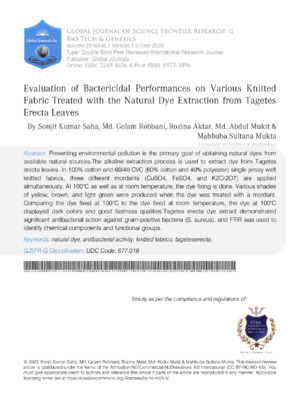 Bacterial performance evaluation on knitted fabrics treated with natural dye extracts for enhanced colorfastness and antibacterial properties.