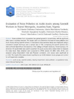 Alt: Study on noise level impacts on sawmill workers' health in Nigeria.