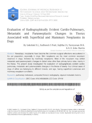 Radograph evaluation of canine pulmonary metastasis and cardiopulmonary changes in thorax. Highlights diagnostic insights in veterinary medicine.