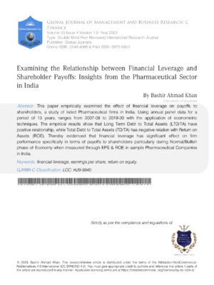 Alt: Academic research paper analyzing financial leverage and shareholder payoffs in pharma sector India.