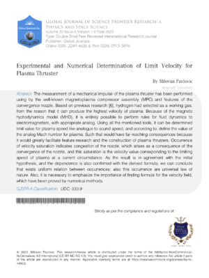 Velocity measurement plasma thruster.