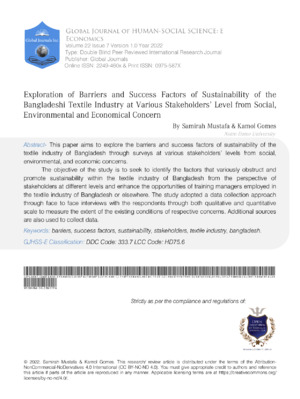 Exploring sustainability barriers and success factors in Bangladesh's textile sector from social, environmental, and economic perspectives.