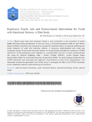 Expressive Textiles Wellness Focuses on emotional development and fashion-based intervention for youth.