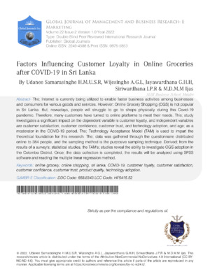 Enhanced online grocery shopping loyalty factors after COVID-19 in Sri Lanka.