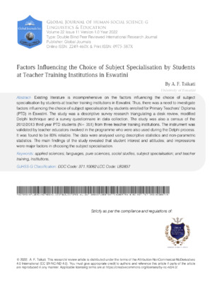 In-Depth Study on Student Subject Preference at Eswatini School.