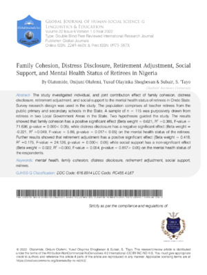 Family, social, adjustment, research, social support, Nigeria, family status, discloosure.