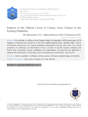Urinary stone disease in elderly patients and its effects on agricultural workers' health and farming productivity.