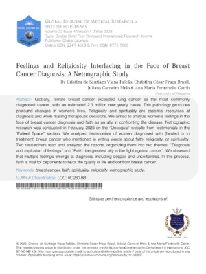 Alt text: Academic research article on breast cancer diagnosis, focusing on feelings, religiosity, and prognosis.