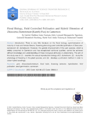 High-quality study on Dioscorea dumetorum flower and fruit analysis.