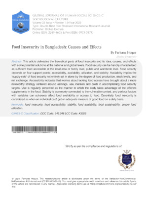 Research, food insecurity, causes, effects, Bangladesh, global food crisis, malnutrition, socioeconomic impact, research journal.