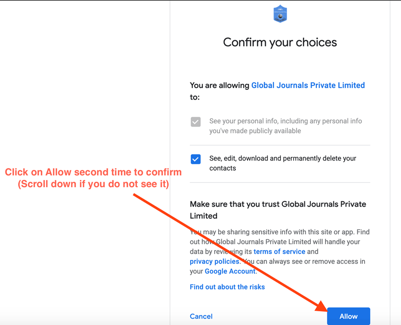 Allow access to share data on Global Journals platform.