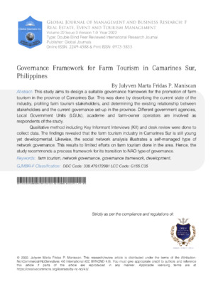 Enhanced governance framework promotes sustainable farm tourism development in Camarines Sur, Philippines.