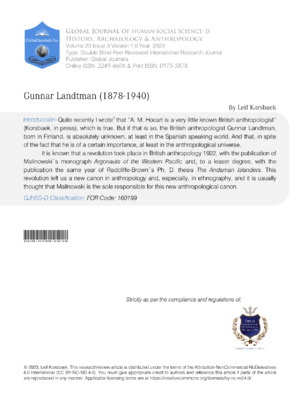 High-quality academic article on Gunmar Landtram's history (1878-1940) highlighting its significance in anthropology and archaeology.
