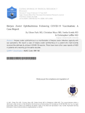 Herpes zoster ophthalmicus COVID-19 vaccine case report, autoimmune disease, vaccination study, eye complication, research journal.