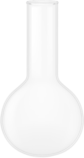 A transparent laboratory flask used for scientific research and experiments in laboratories.