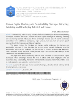 Human capital challenges in sustainability start-ups attra.