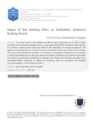 Alt: Study on how bad banking debts influence profitability and financial stability in Jordan.