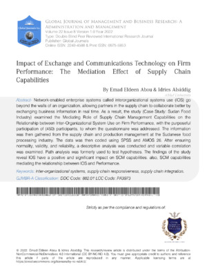 Alt: Study on how exchange and communications technology influence supply chain performance.