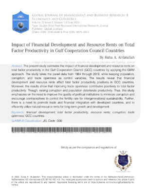 Financials, resource rents, and productivity in Gulf Cooperation Council countries.
