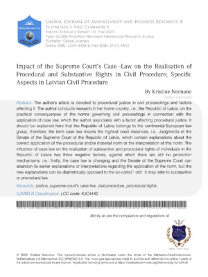 Impact of the Supreme Court on Procedural and Substantive Rights in Civil Cases.
