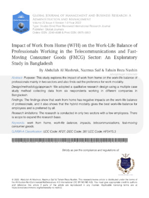 Work-from-home effects on telecom professionals’ work-life balance.
