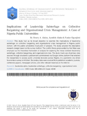 Leadership, subterfuge, crisis management, Nigeria universities.