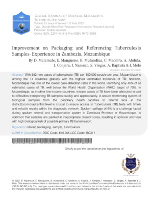 High-quality academic research on packaging, referencing tuberculosis samples in Mozambique.