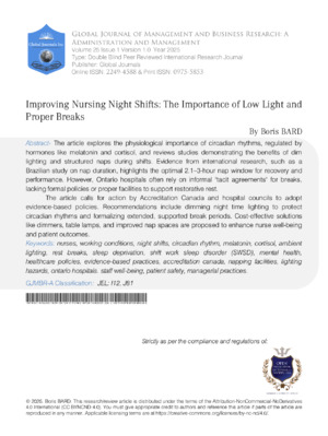 Improving nursing shifts through low light & proper breaks for better patient care and staff well-being.