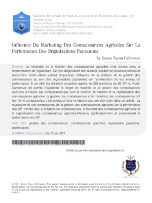 High-quality alt text: Article on how agricultural marketing impacts organization performance and knowledge management.