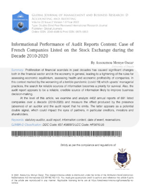 Alt text: Screenshot of an academic research journal page on audit reports of French companies from 2010-2020.