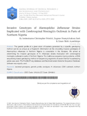 Invasive Haemophilus meningitis strains impacting cerebrospinal fluid in Nigeria.
