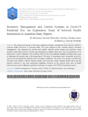 Detailed alt text: Inventory management and control systems in Covid-19, focusing on Nigerian health institutions during the pandemic.