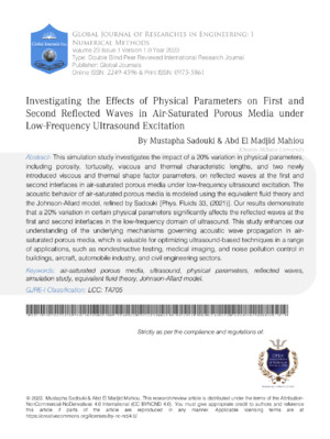 Ultrasound research on first and second reflected waves in air-saturated media. Academic study on waveform echo analysis.