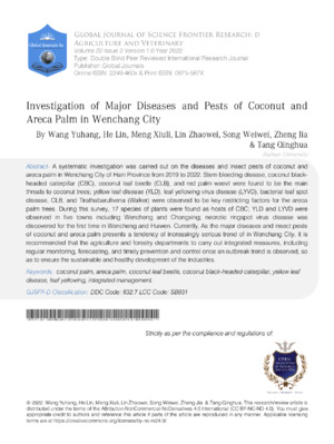 Coconut pests and disease study in Wenchang City.