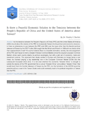 A scholarly research on economic diplomacy for peace in Taiwan and America.