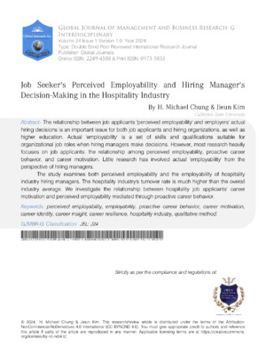 Perceived employability in hospitality industry.