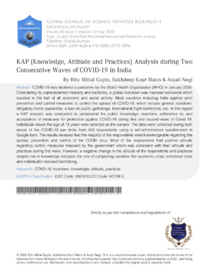 COVID-19 pandemic, examining knowledge, attitudes, and practices related to COVID-19 in India.
