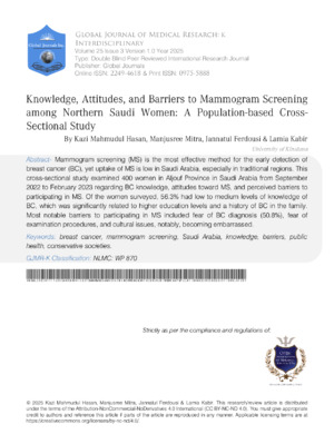 Mammogram screening awareness and barriers among Northern Saudi Women.