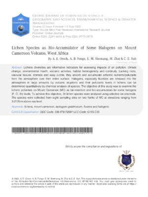 Alt text: Study on lichen species diversity on Mount Cameroon, focusing on their ecological significance and conservation.