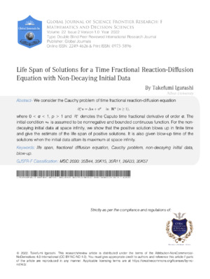 A detailed look at solutions to time fractional reaction-diffusion equations and their lifespan in mathematical modeling.